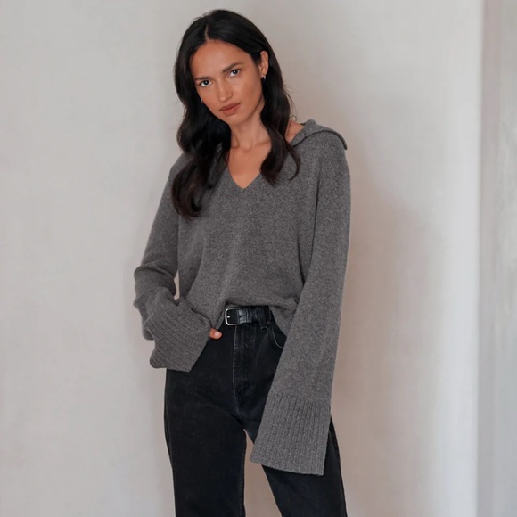 Jenni Kayne Sweaters - Jenni Kayne Cashmere Frances Polo- Thunder-Small